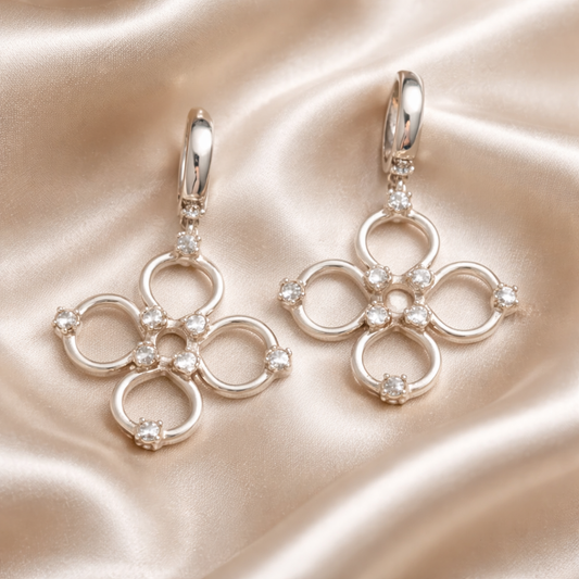 עגילי כסף פרחים משובצים זירקונים