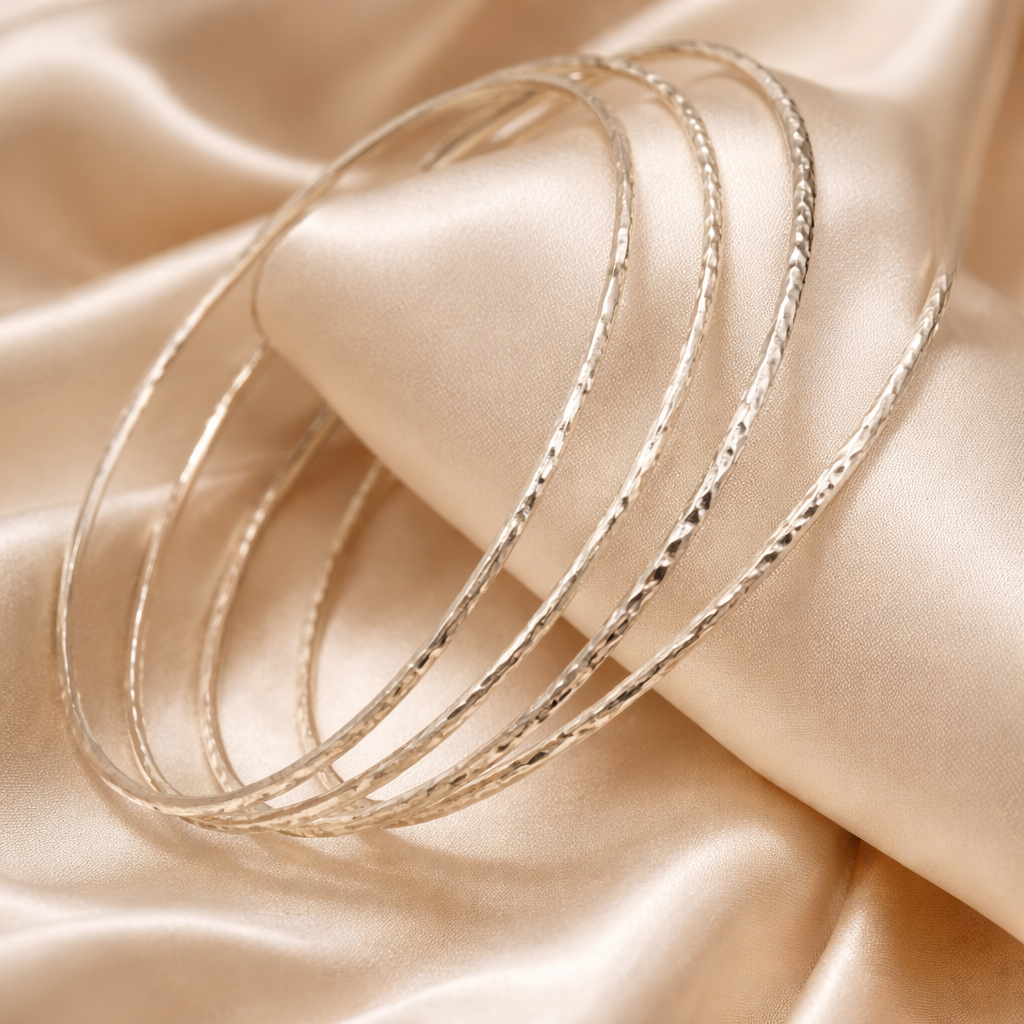 צמיד כסף - ארבעה צמידים דקים ביחד