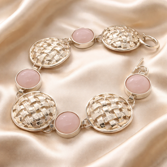 צמיד חוליות כסף ורוז קוורץ