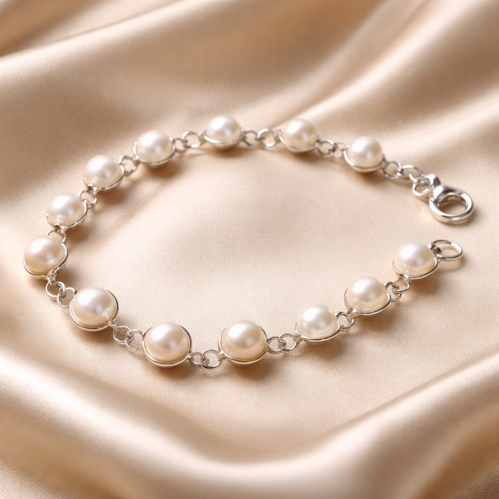 צמיד כסף פנינים