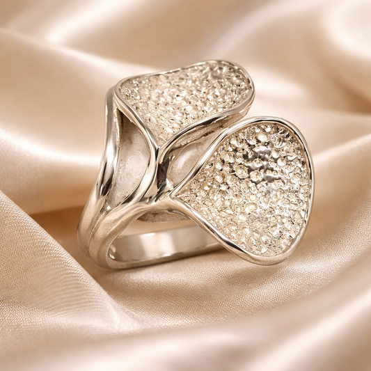 טבעת כסף שני עלים