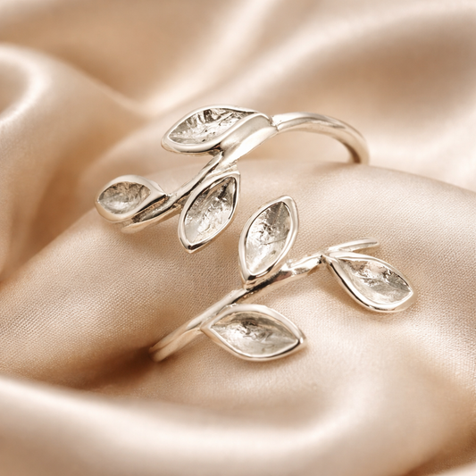 טבעת כסף עלים