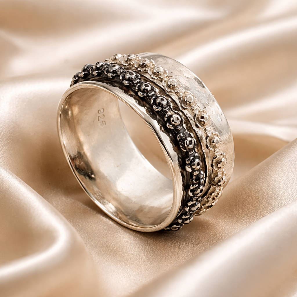 טבעת כסף מסתובבת / ספינר צבעוני