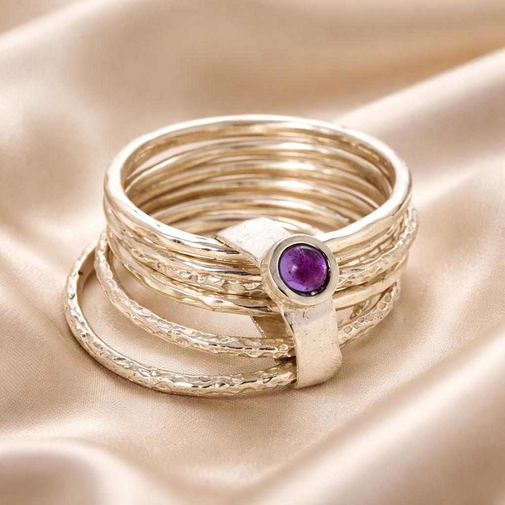 טבעת כסף מסתובבת / ספינר עם אמטיסט