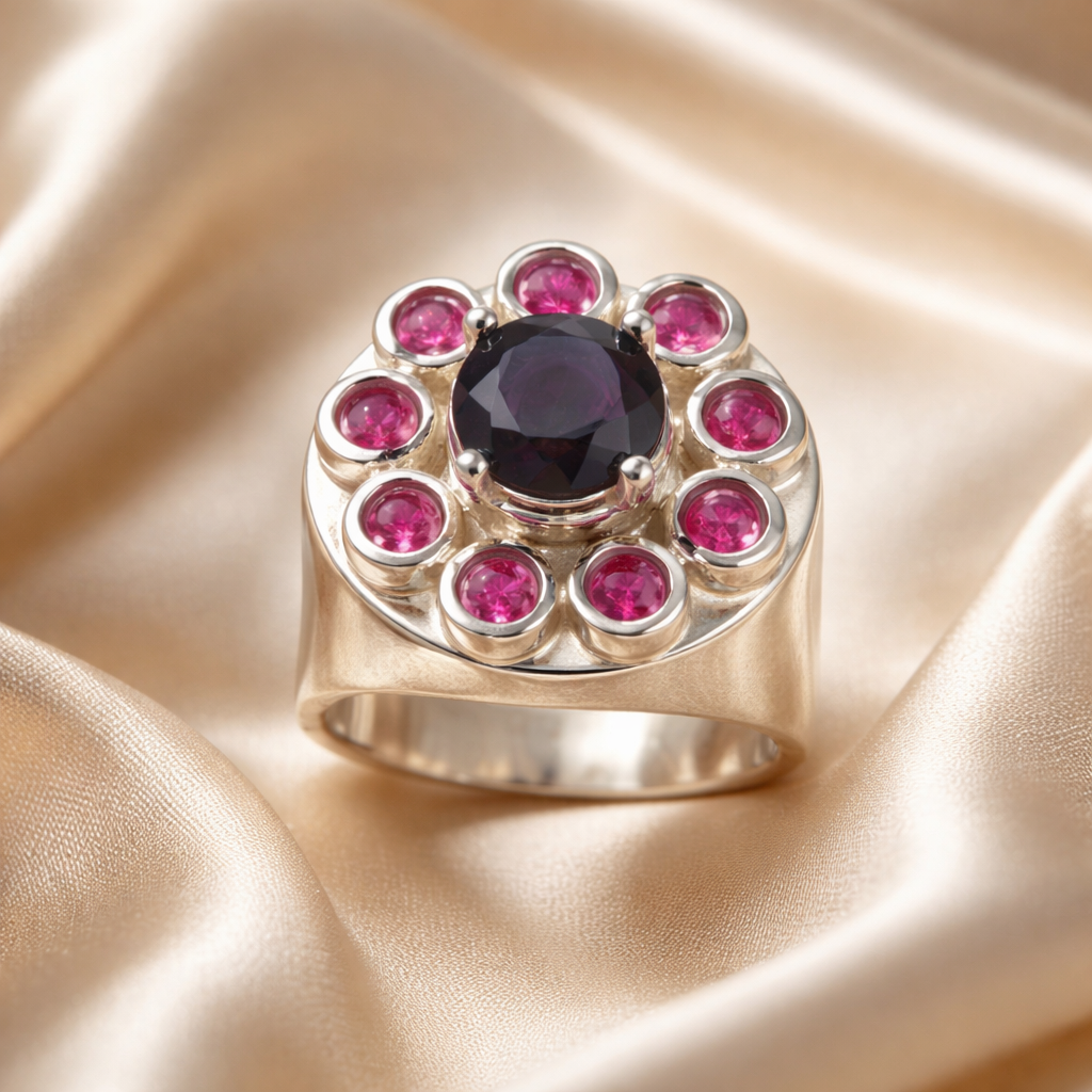 טבעת חותם עגולה מרובת אבני חן