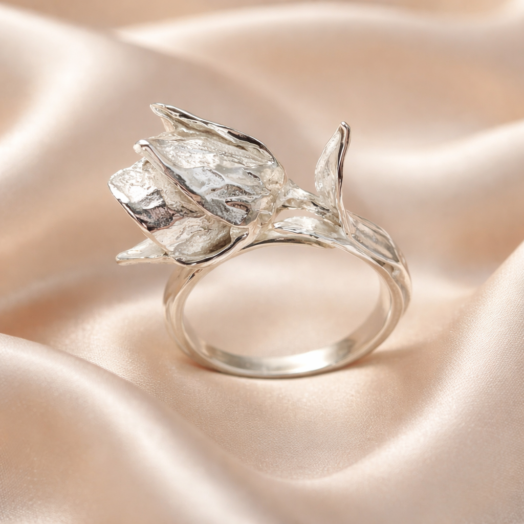 טבעת כסף פרח הצבעוני