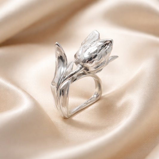 טבעת כסף פרח הצבעוני