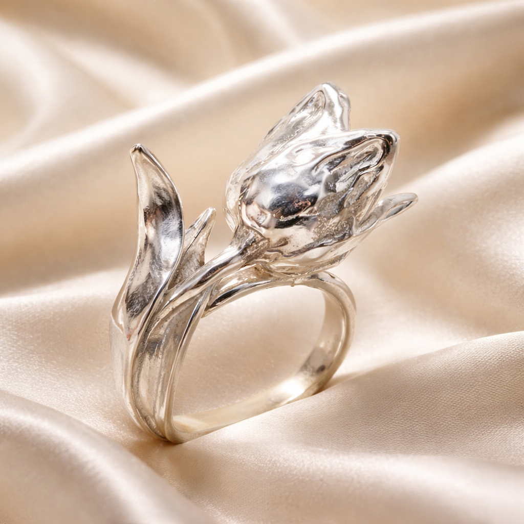 טבעת כסף פרח הצבעוני