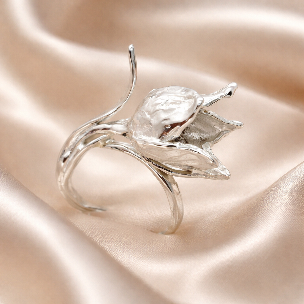 טבעת כסף פרח הצבעוני