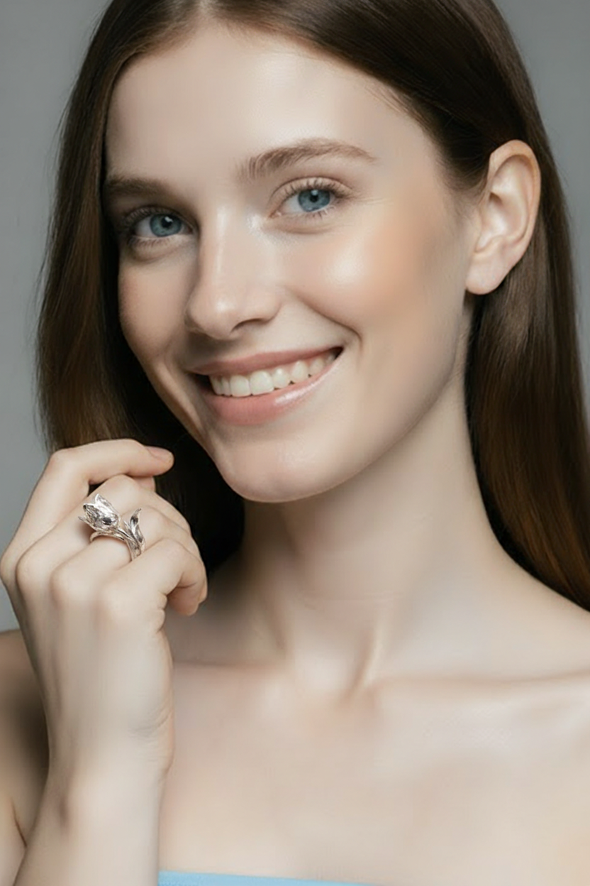 טבעת כסף פרח הצבעוני