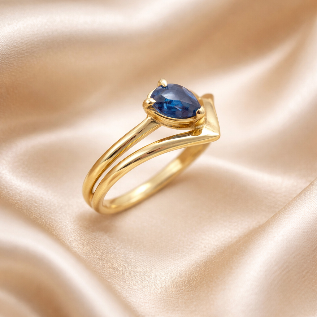 טבעת זהב לבן עם אבן טיפה - טבעת אירוסין