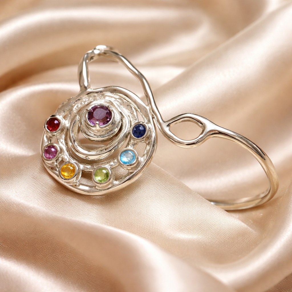 צמיד כסף באנגל עם שבעת אבני הצ'אקרות