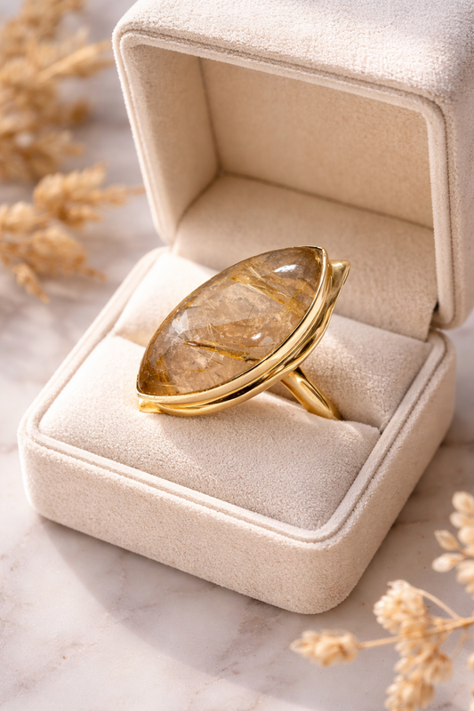 טבעת זהב קוורץ רוטיל