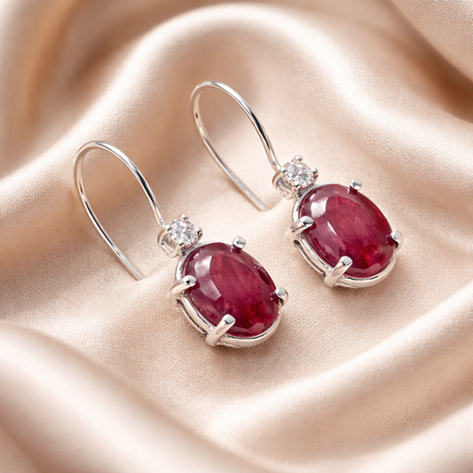 עגילי כסף רובי ויהלום