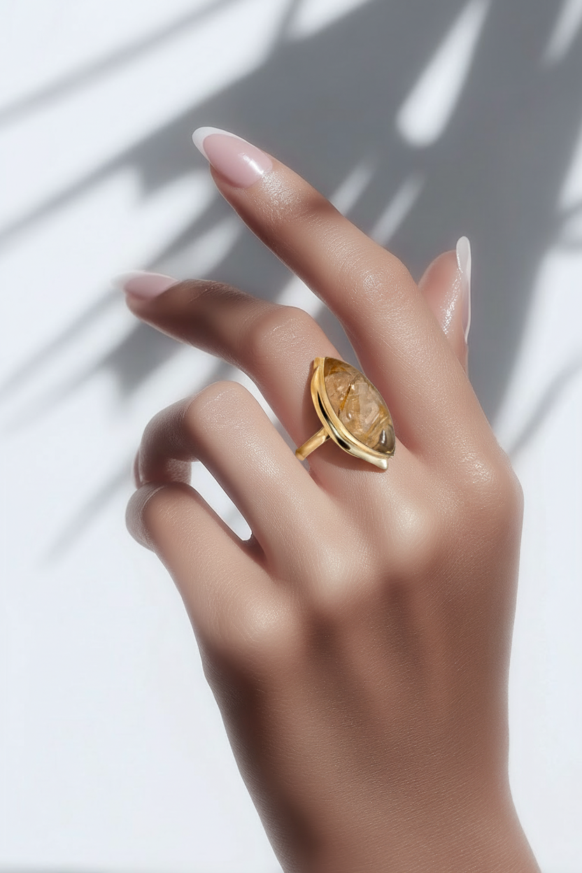 טבעת זהב קוורץ רוטיל