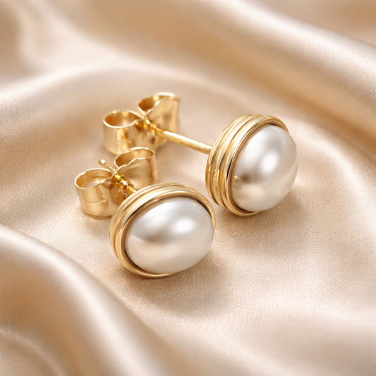 עגילי זהב פנינה