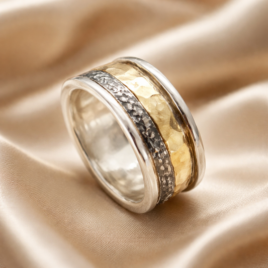 טבעת מסתובבת כסף וזהב