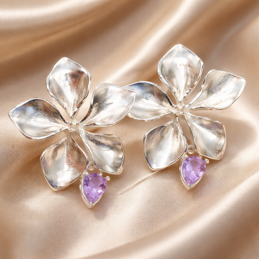 עגילי כסף פרח צמודים