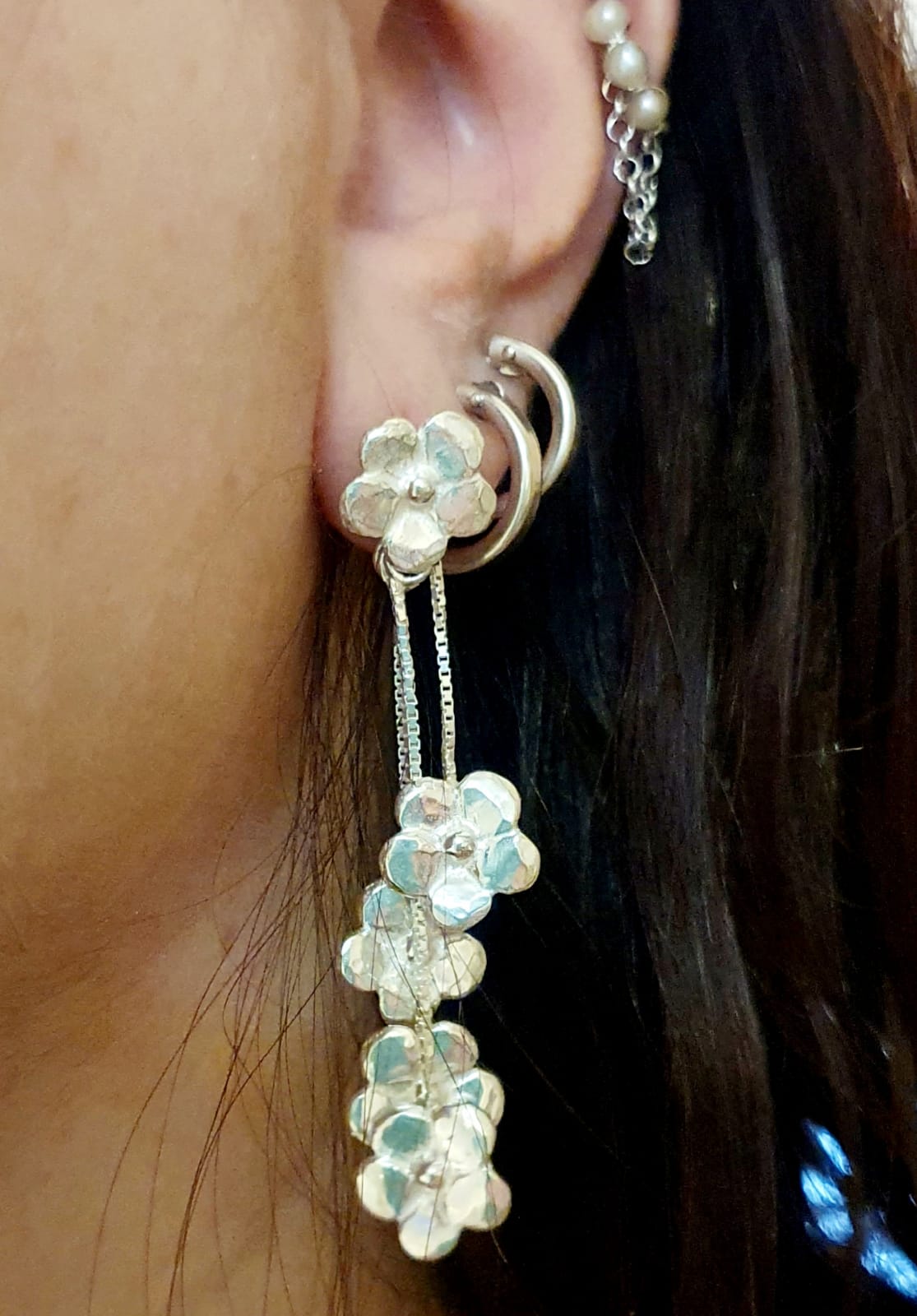 עגילי כסף פרחים קטנים