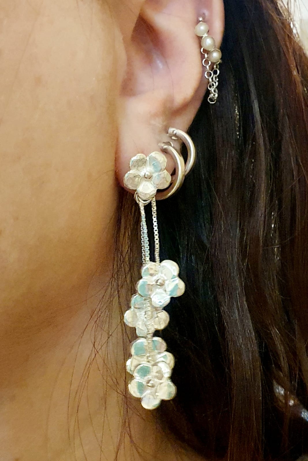 עגילי כסף פרחים קטנים