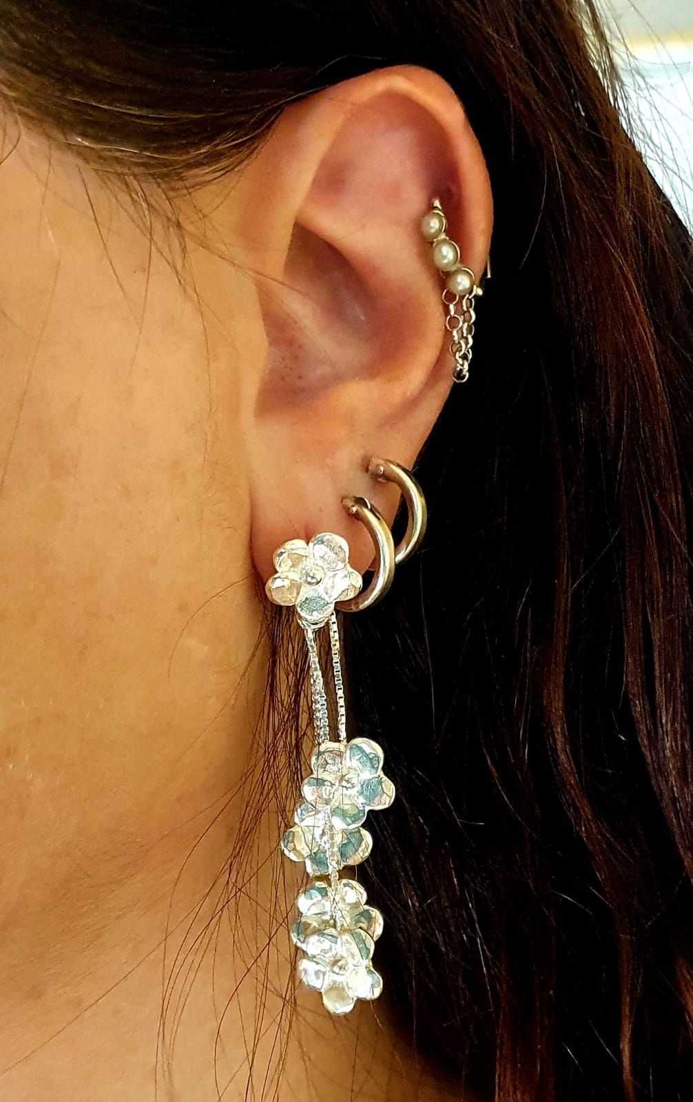 עגילי כסף פרחים קטנים