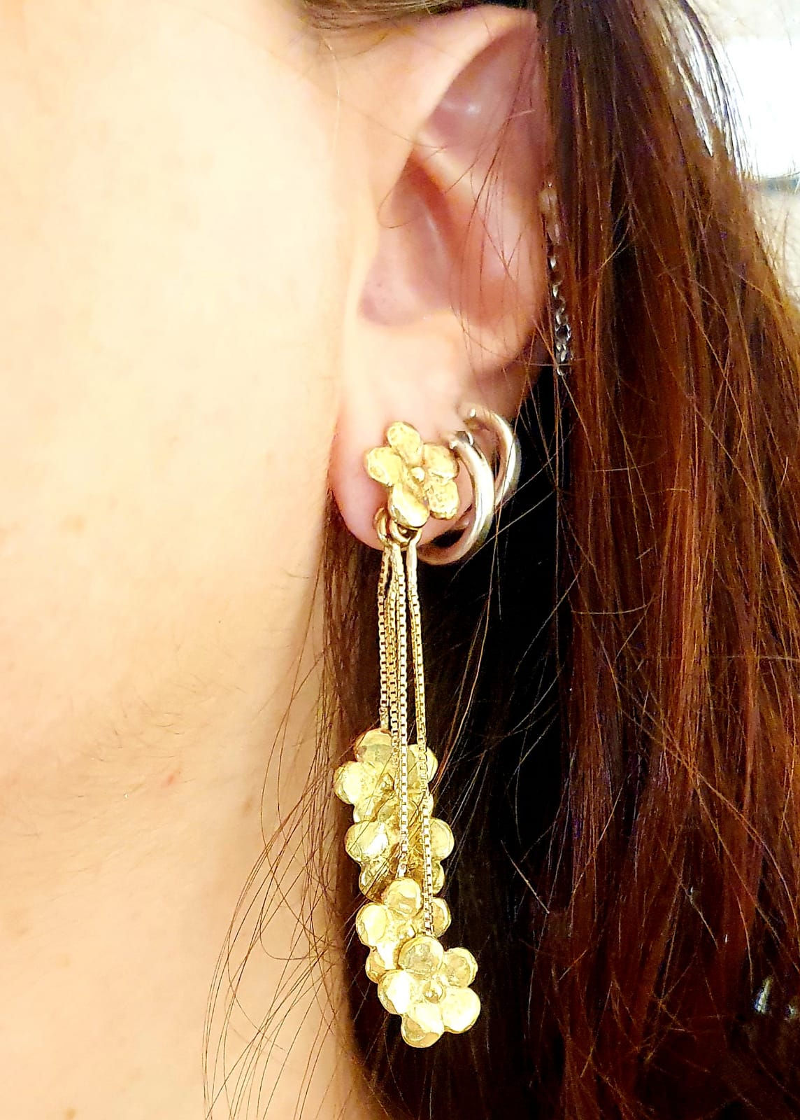 עגילי זהב פרחים קטנים