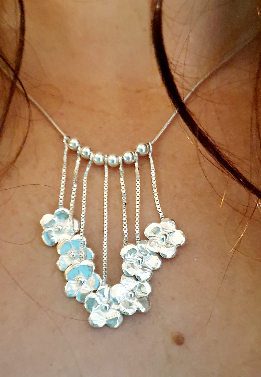 שרשרת כסף פרחים קטנים