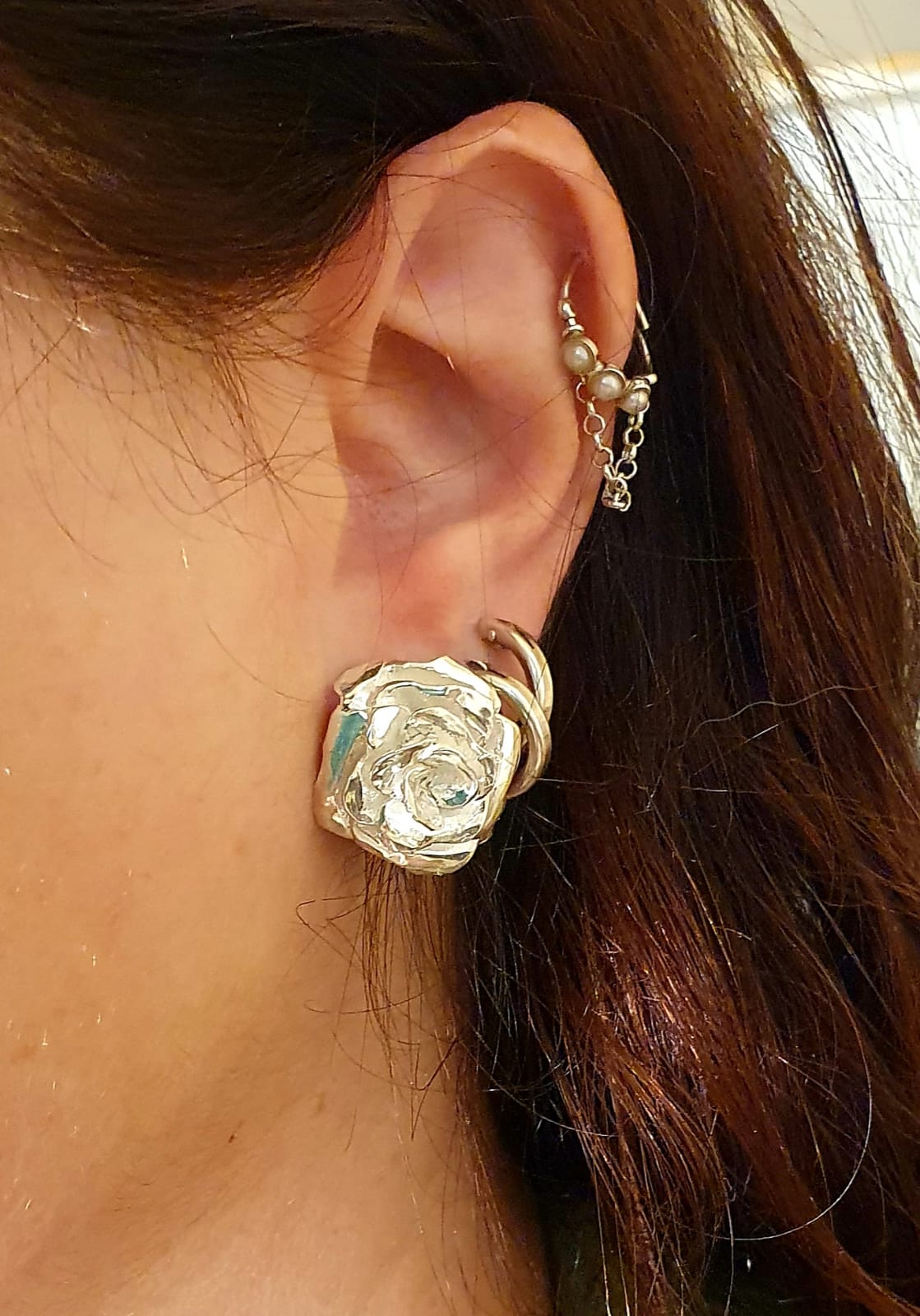 עגילי כסף שושנה צמודים