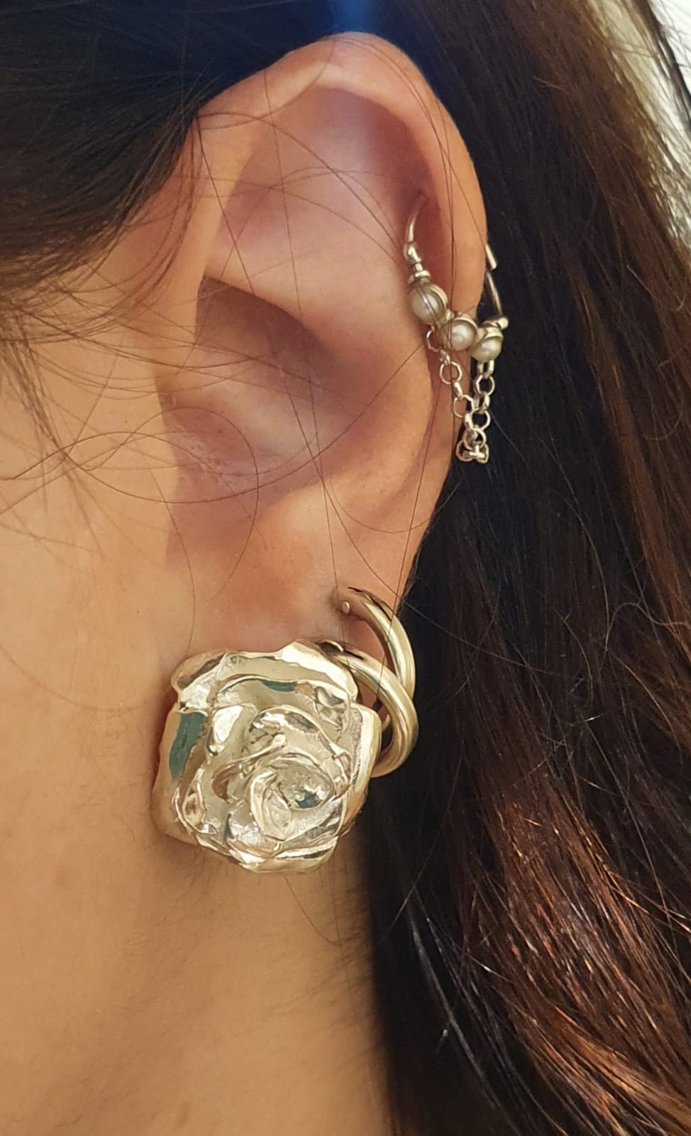 עגילי כסף שושנה צמודים