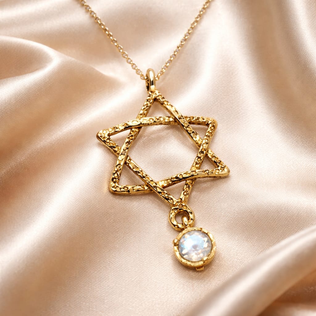 תליון מגן זהב זהב 14 קראט עם אבן חן