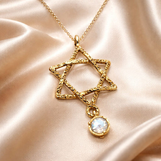 תליון מגן זהב זהב 14 קראט עם אבן חן