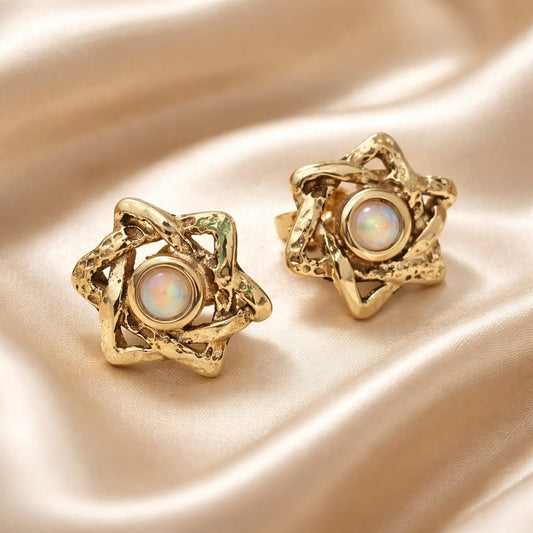 עגילי זהב מגן דוד עם אופל