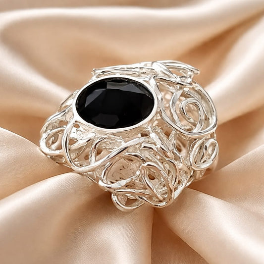 טבעת כסף עם אוניקס אובל